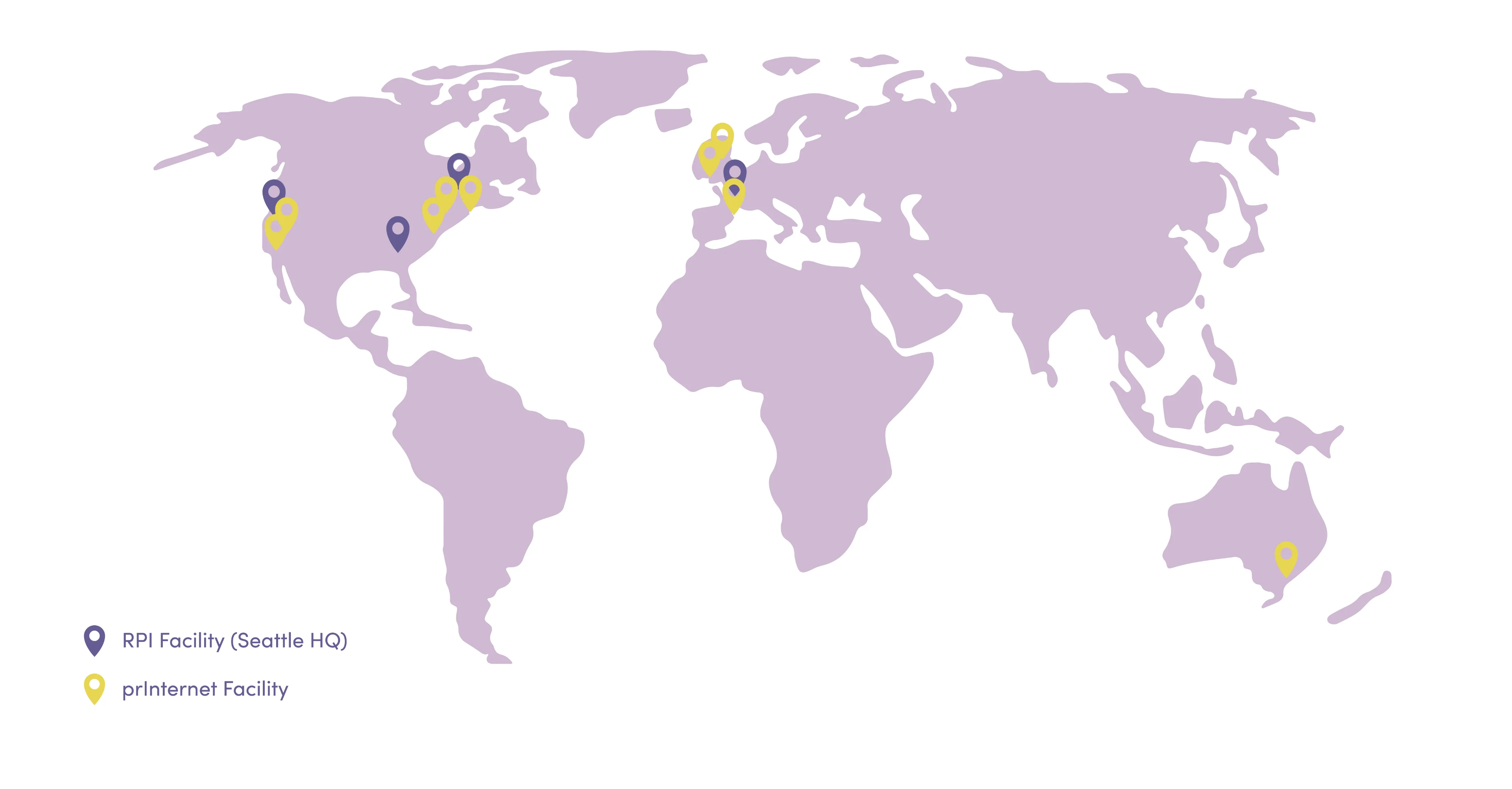 Illustration of a globe with location pins representing RPI's global print network.
